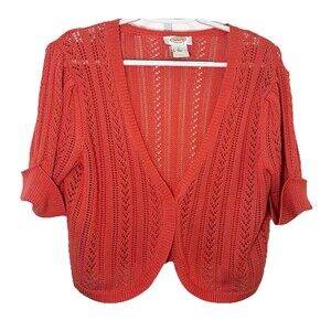 Talbots Silk Cotton Cropped Cardigan Lace Knit Coral Short Sleeve L